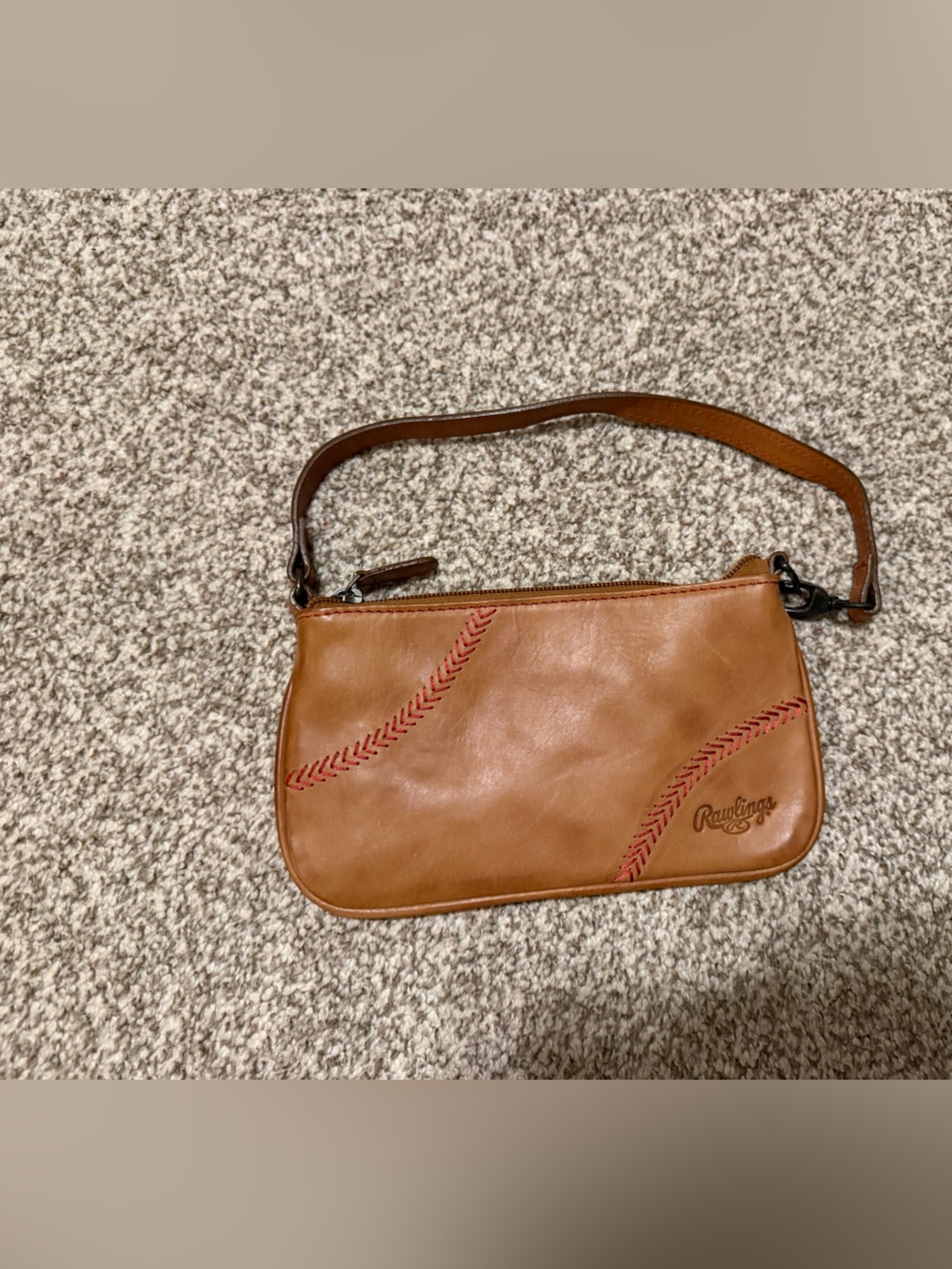 Rawlings Tan Leather Wristlet with Red Stitch Detail